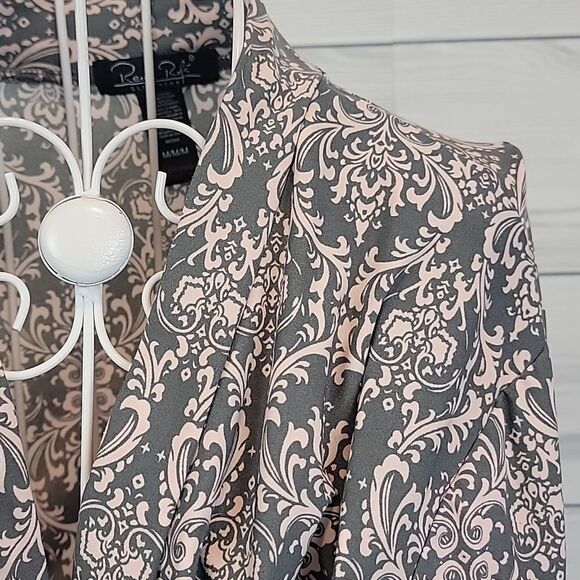 Rene Rofe robe midi length sleepwear damask print in grey & pink Women's Size M - Picture 4 of 12